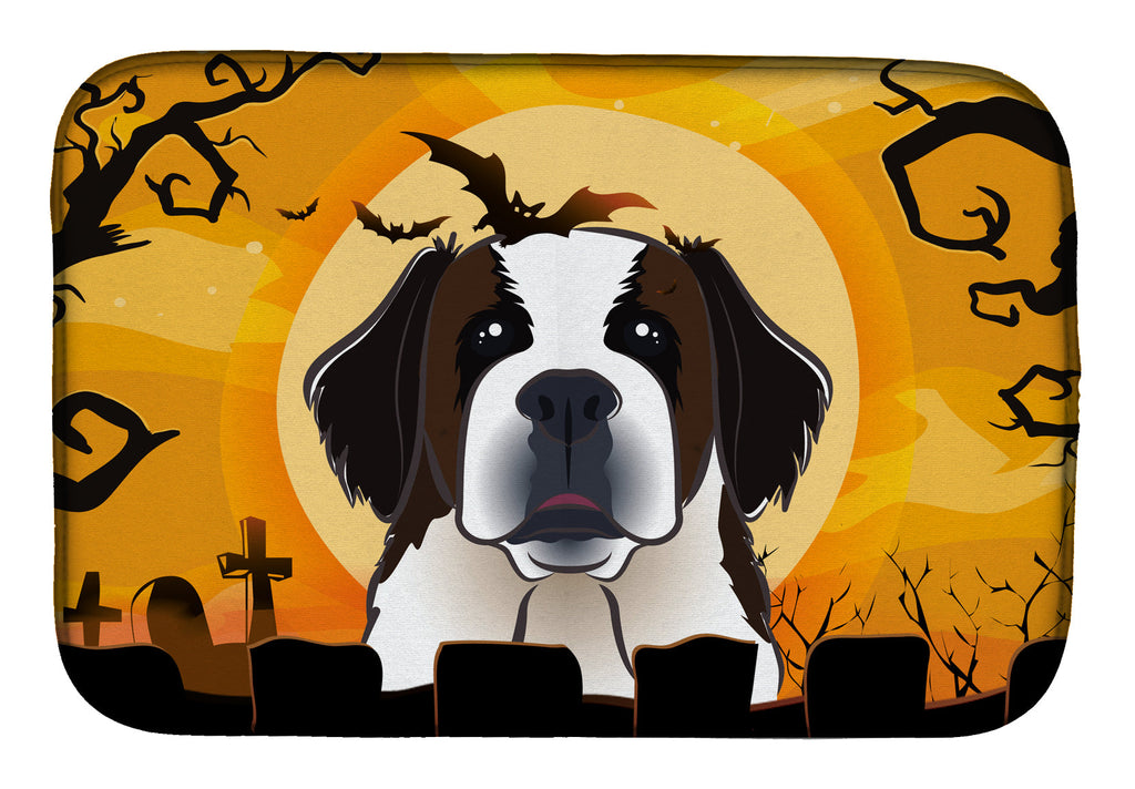 Halloween Saint Bernard Dish Drying Mat Absorbent Dish Drying Mat Pad for Kitchen Counter Dish Drainer Mat for Countertop, 14 x 21", Multicolor
