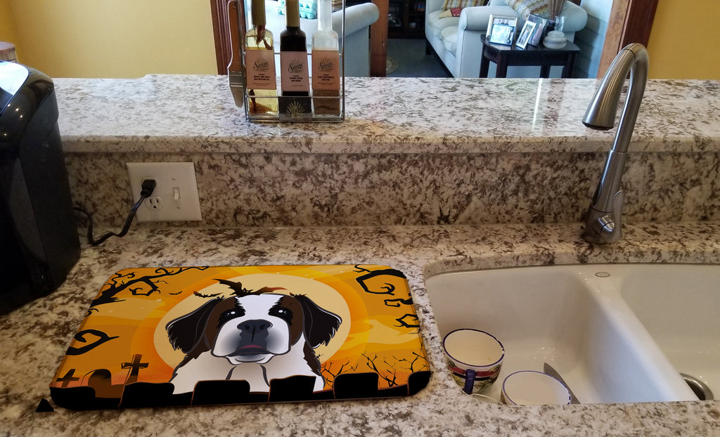 Halloween Saint Bernard Dish Drying Mat Absorbent Dish Drying Mat Pad for Kitchen Counter Dish Drainer Mat for Countertop, 14 x 21", Multicolor
