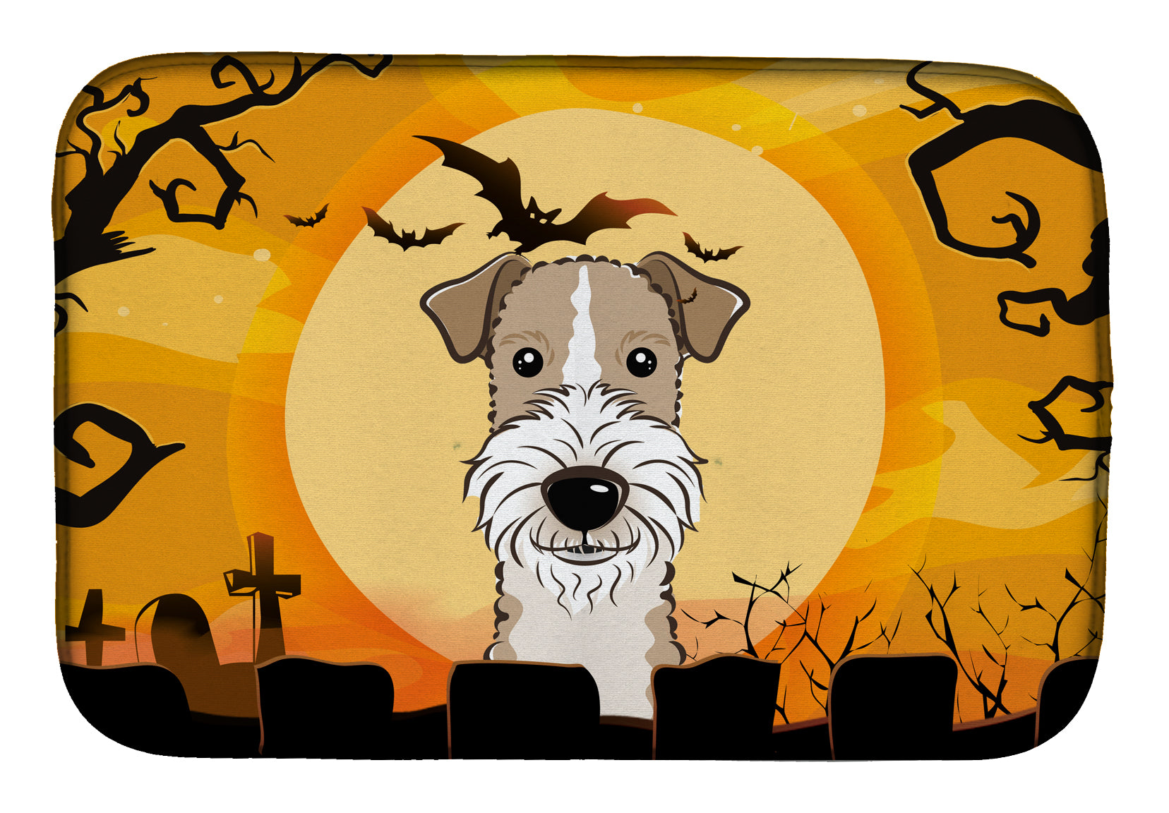 Halloween Wire Haired Fox Terrier Dish Drying Mat Absorbent Dish Drying Mat Pad for Kitchen Counter Dish Drainer Mat for Countertop, 14 x 21", Multicolor