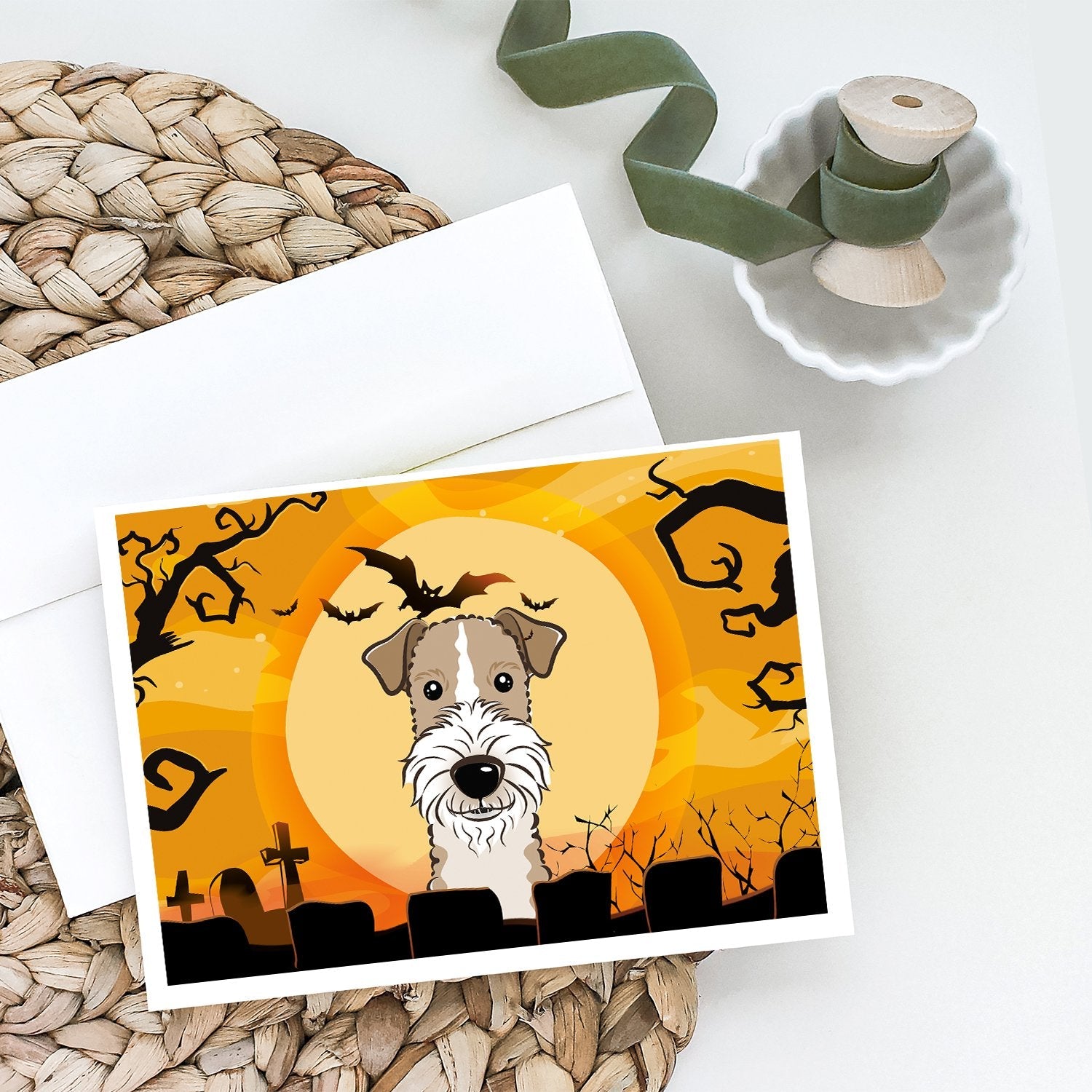 Halloween Wire Haired Fox Terrier Greeting Cards Pack of 8 Blank Cards with Envelopes Whimsical A7 Size 5x7