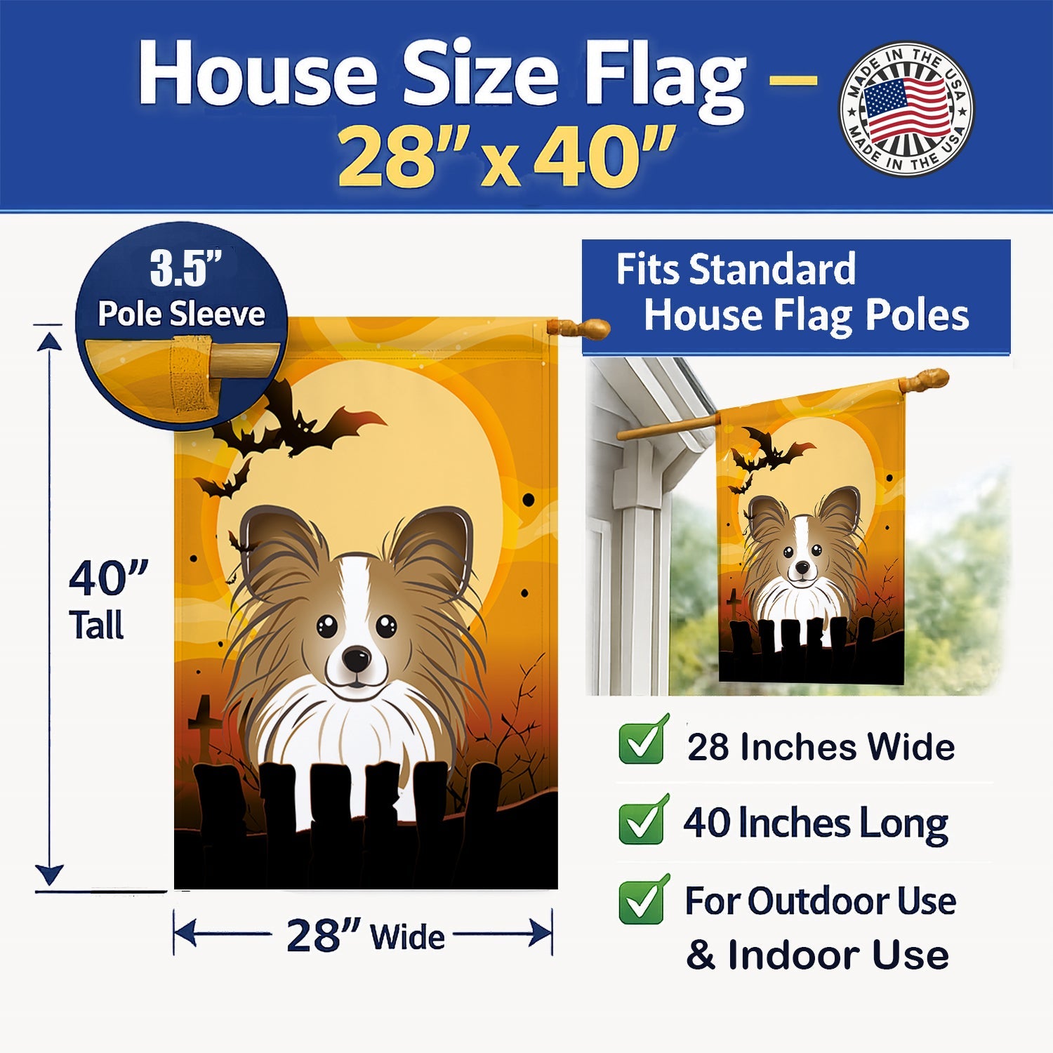 Halloween Papillon House Flag 28x40 Porch Sleeve Pole Decorative Outside Yard Banner Artwork Wall Hanging, Polyester