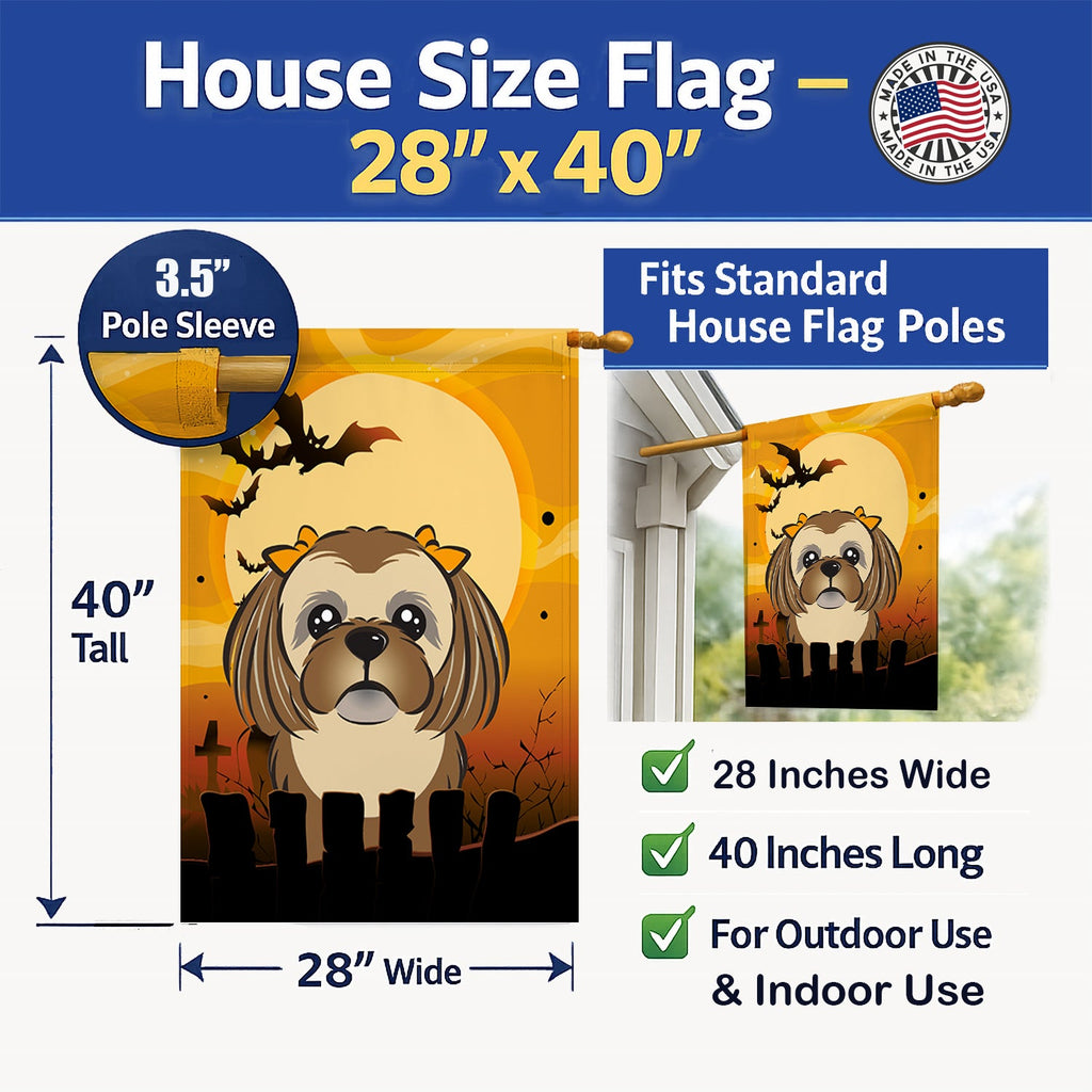 Halloween Chocolate Brown Shih Tzu House Flag 28x40 Porch Sleeve Pole Decorative Outside Yard Banner Artwork Wall Hanging, Polyester