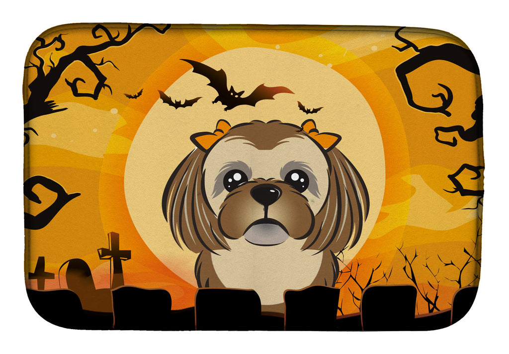 Halloween Chocolate Brown Shih Tzu Dish Drying Mat Absorbent Dish Drying Mat Pad for Kitchen Counter Dish Drainer Mat for Countertop, 14 x 21", Multicolor