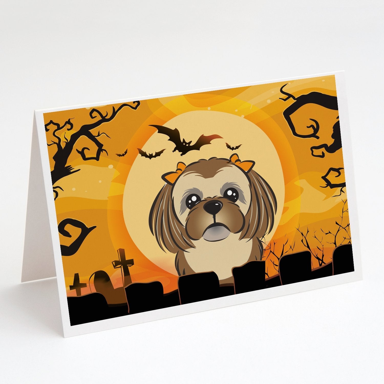 Halloween Chocolate Brown Shih Tzu Greeting Cards Pack of 8 Blank Cards with Envelopes Whimsical A7 Size 5x7