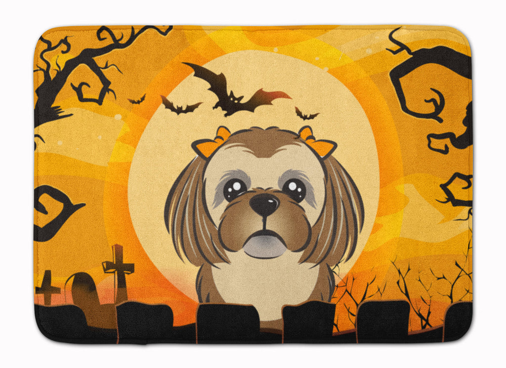 Halloween Chocolate Brown Shih Tzu Memory Foam Kitchen Mat Machine Washable Anti-Fatigue Cushion Comfort Bath or Kitchen Rug