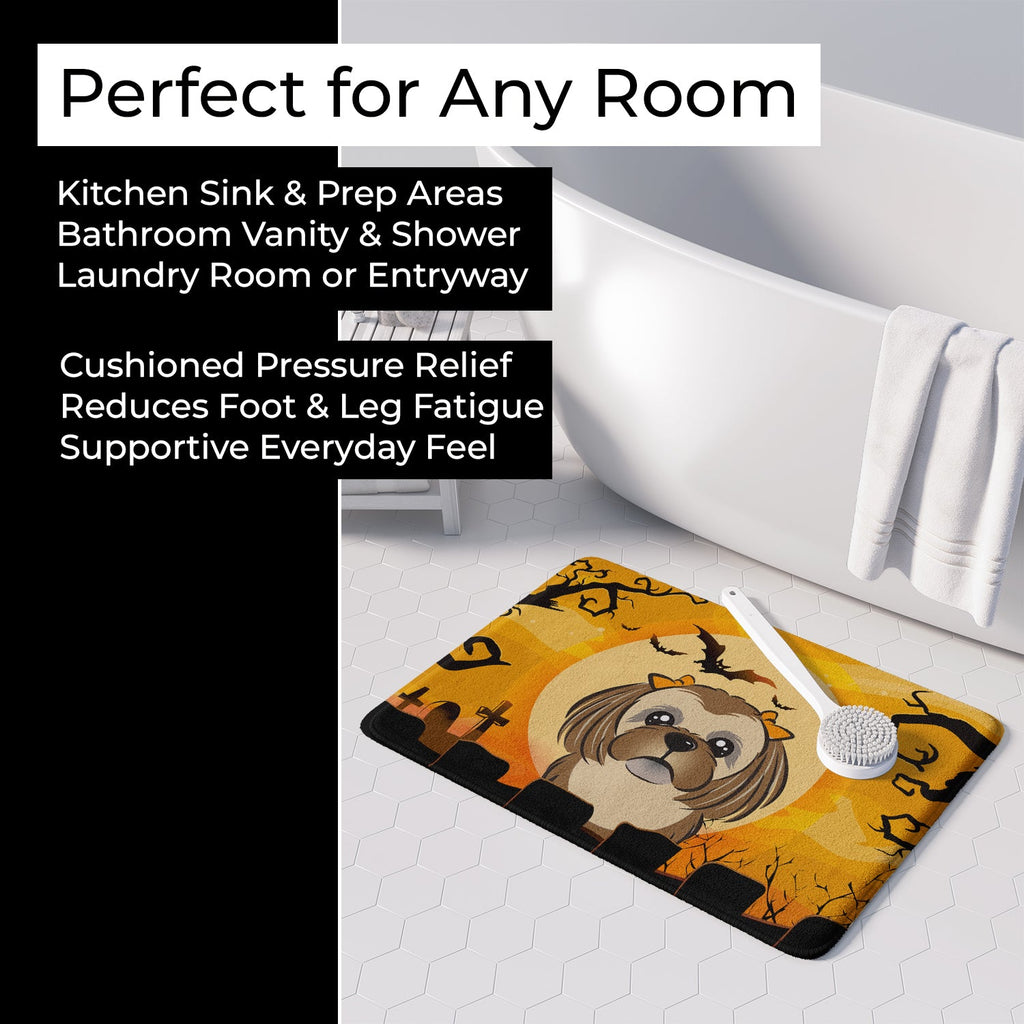 Halloween Chocolate Brown Shih Tzu Memory Foam Kitchen Mat Machine Washable Anti-Fatigue Cushion Comfort Bath or Kitchen Rug