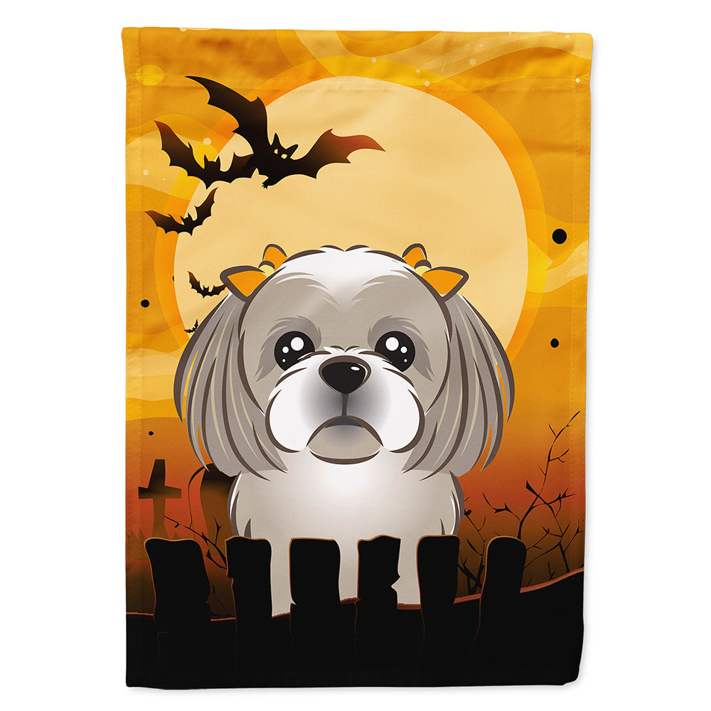 Halloween Gray Silver Shih Tzu House Flag 28x40 Porch Sleeve Pole Decorative Outside Yard Banner Artwork Wall Hanging, Polyester