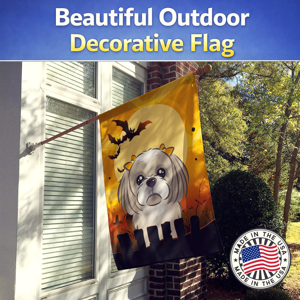 Halloween Gray Silver Shih Tzu House Flag 28x40 Porch Sleeve Pole Decorative Outside Yard Banner Artwork Wall Hanging, Polyester