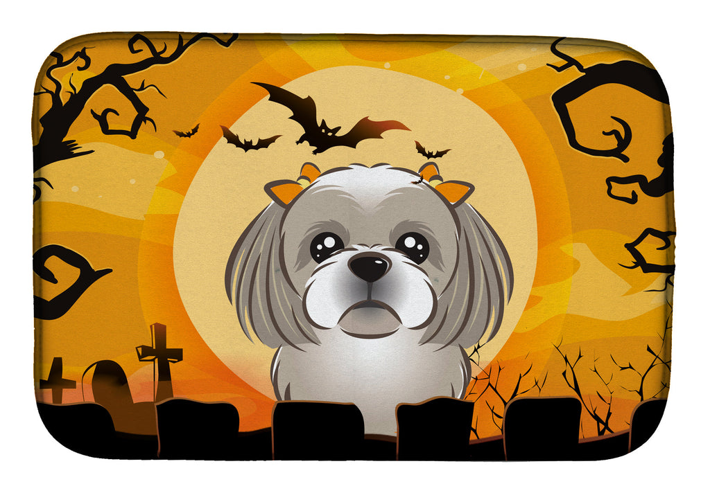 Halloween Gray Silver Shih Tzu Dish Drying Mat Absorbent Dish Drying Mat Pad for Kitchen Counter Dish Drainer Mat for Countertop, 14 x 21", Multicolor