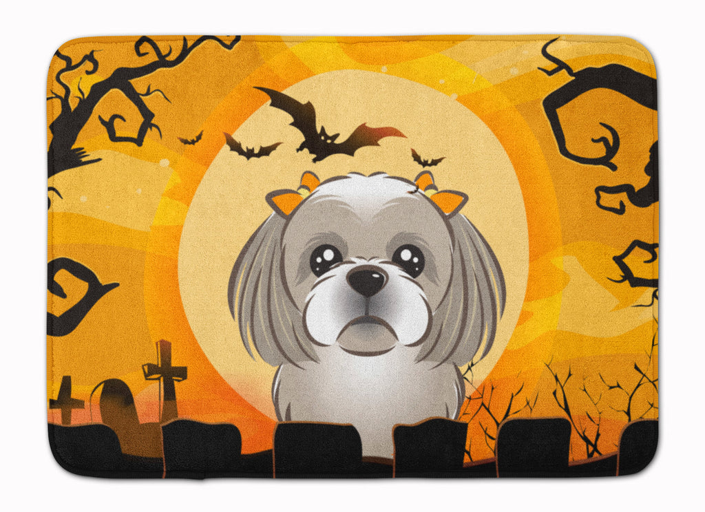 Halloween Gray Silver Shih Tzu Memory Foam Kitchen Mat Machine Washable Anti-Fatigue Cushion Comfort Bath or Kitchen Rug