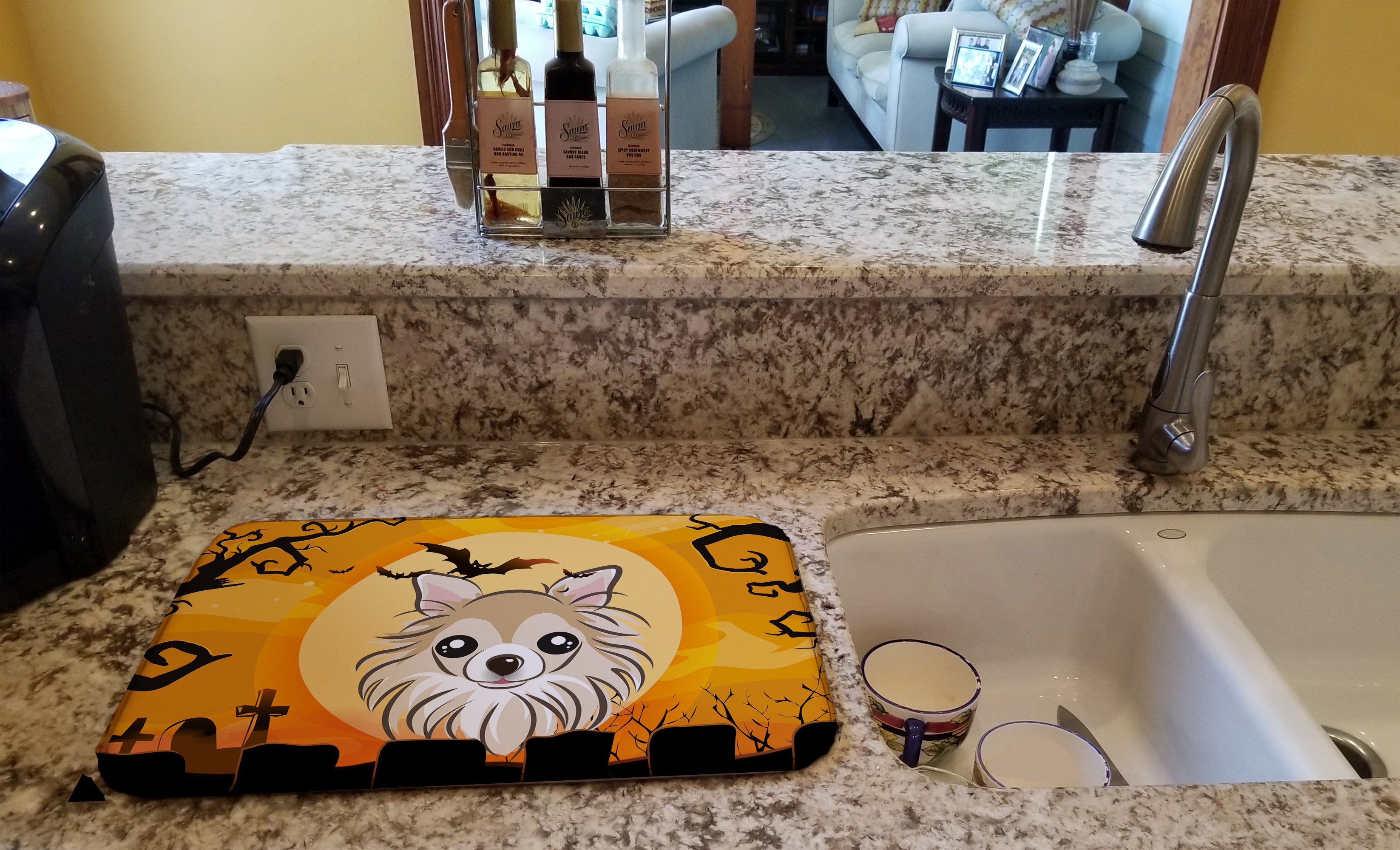 Halloween Chihuahua Dish Drying Mat Absorbent Dish Drying Mat Pad for Kitchen Counter Dish Drainer Mat for Countertop, 14 x 21", Multicolor