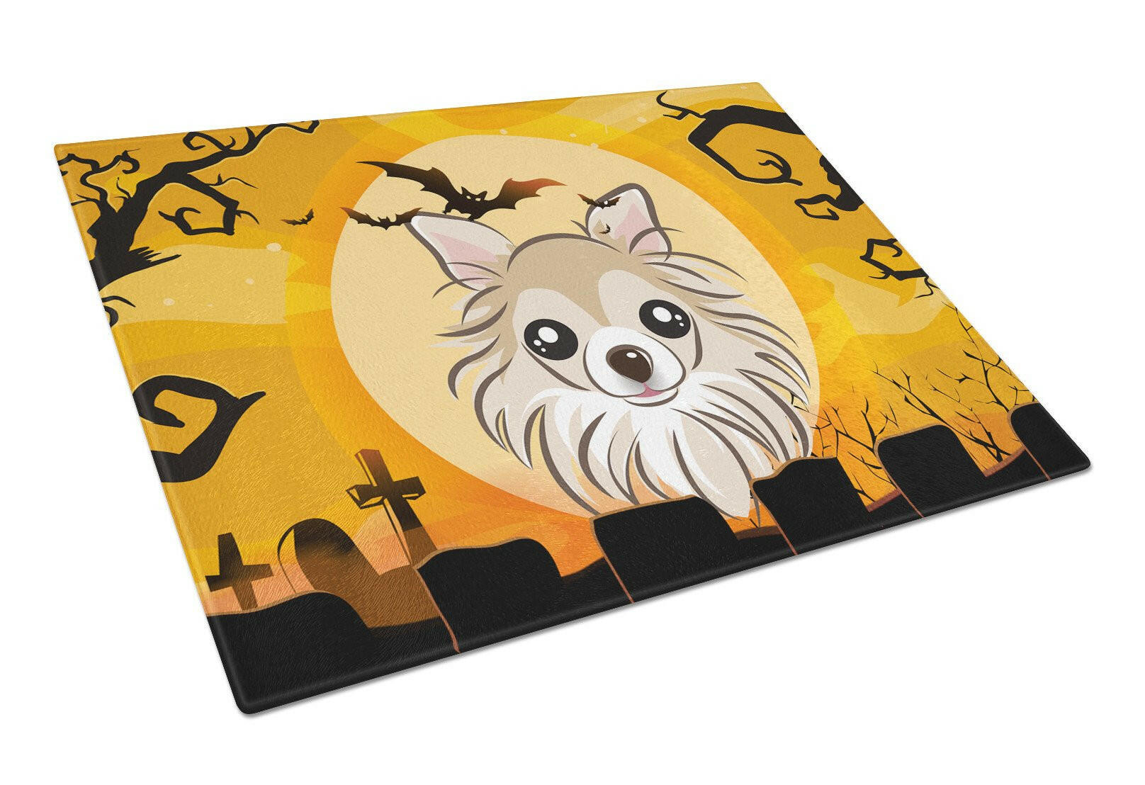 Halloween Chihuahua Cutting Board Tempered Glass Kitchen Cutting Surface, Heat Resistant Chopping, Non-Slip Feet, Food Prep & Serving