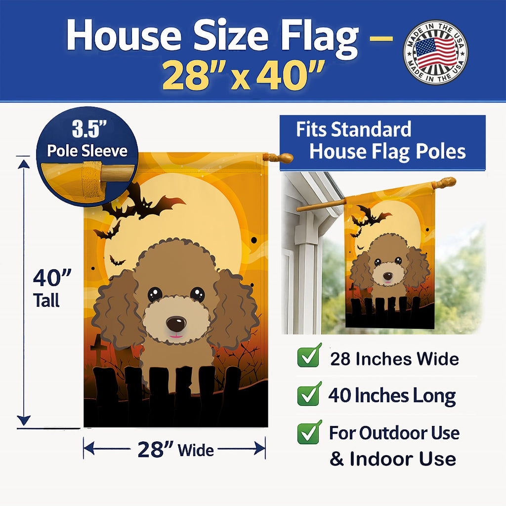Halloween Chocolate Brown Poodle House Flag 28x40 Porch Sleeve Pole Decorative Outside Yard Banner Artwork Wall Hanging, Polyester