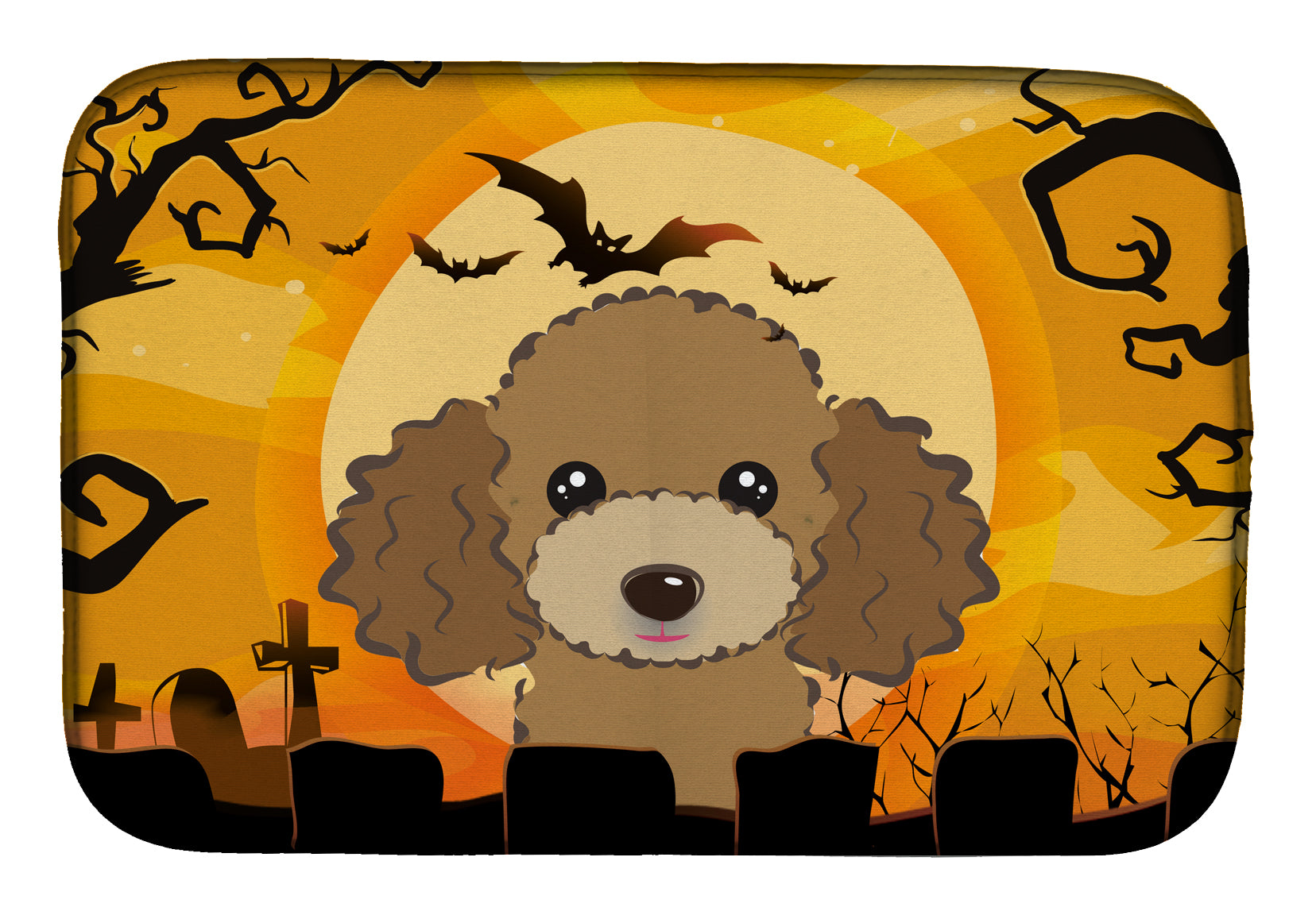 Halloween Chocolate Brown Poodle Dish Drying Mat Absorbent Dish Drying Mat Pad for Kitchen Counter Dish Drainer Mat for Countertop, 14 x 21", Multicolor