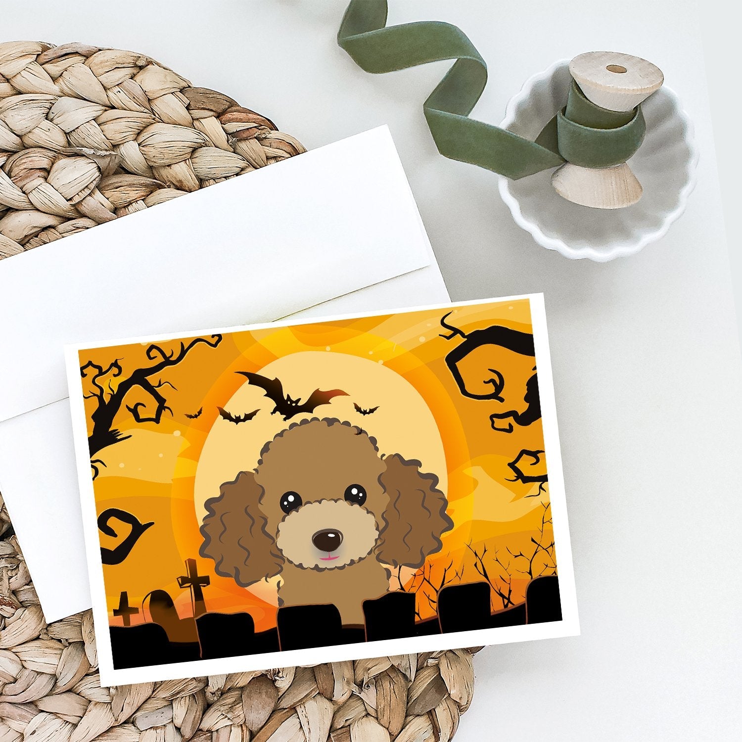 Halloween Chocolate Brown Poodle Greeting Cards Pack of 8 Blank Cards with Envelopes Whimsical A7 Size 5x7