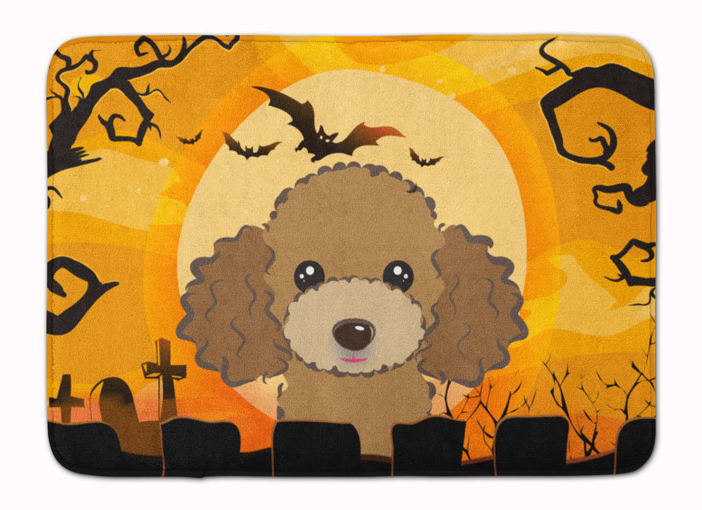 Halloween Chocolate Brown Poodle Memory Foam Kitchen Mat Machine Washable Anti-Fatigue Cushion Comfort Bath or Kitchen Rug