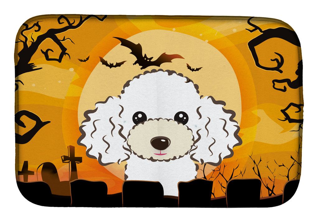 Halloween White Poodle Dish Drying Mat Absorbent Dish Drying Mat Pad for Kitchen Counter Dish Drainer Mat for Countertop, 14 x 21", Multicolor