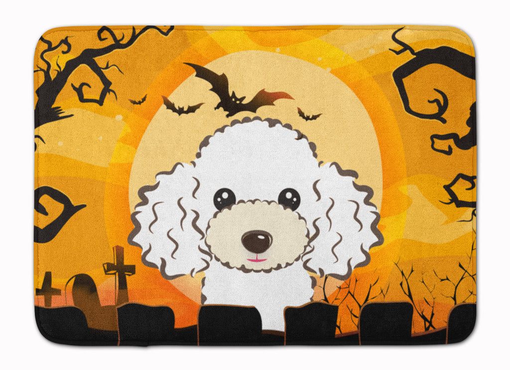 Halloween White Poodle Memory Foam Kitchen Mat Machine Washable Anti-Fatigue Cushion Comfort Bath or Kitchen Rug