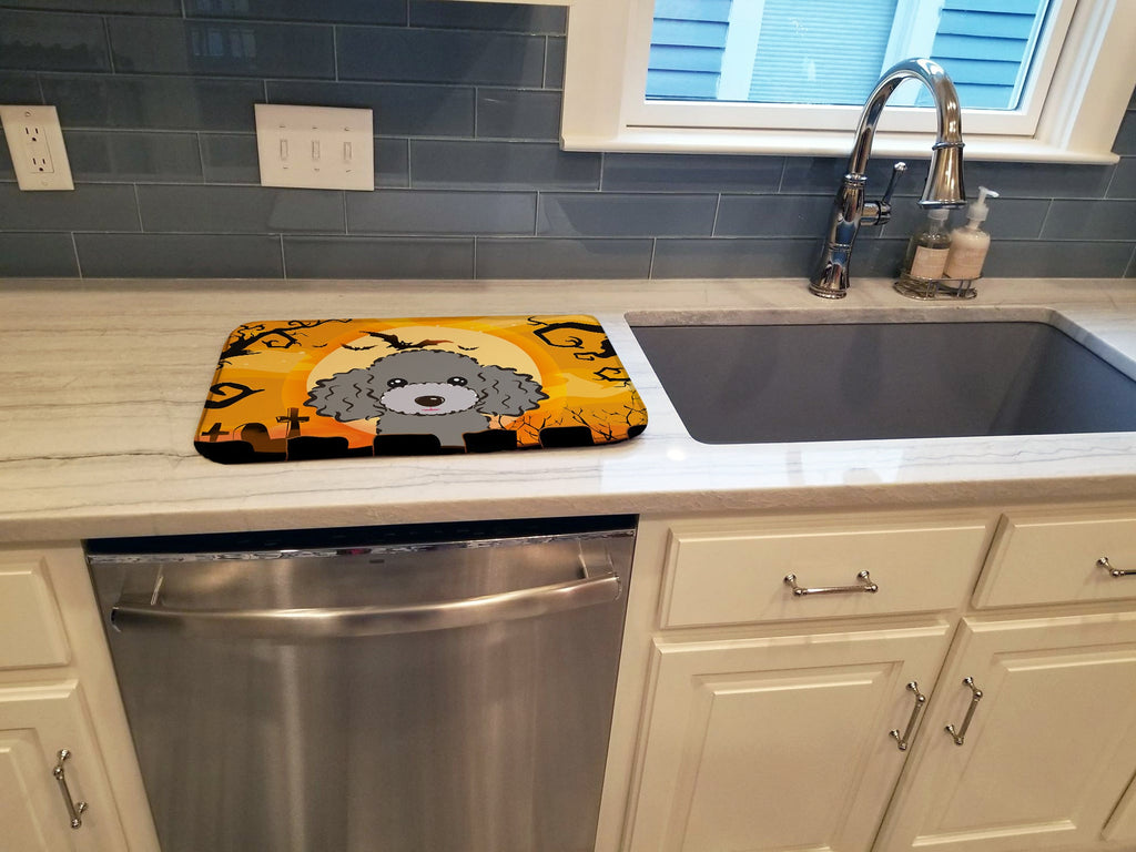 Halloween Silver Gray Poodle Dish Drying Mat Absorbent Dish Drying Mat Pad for Kitchen Counter Dish Drainer Mat for Countertop, 14 x 21", Multicolor