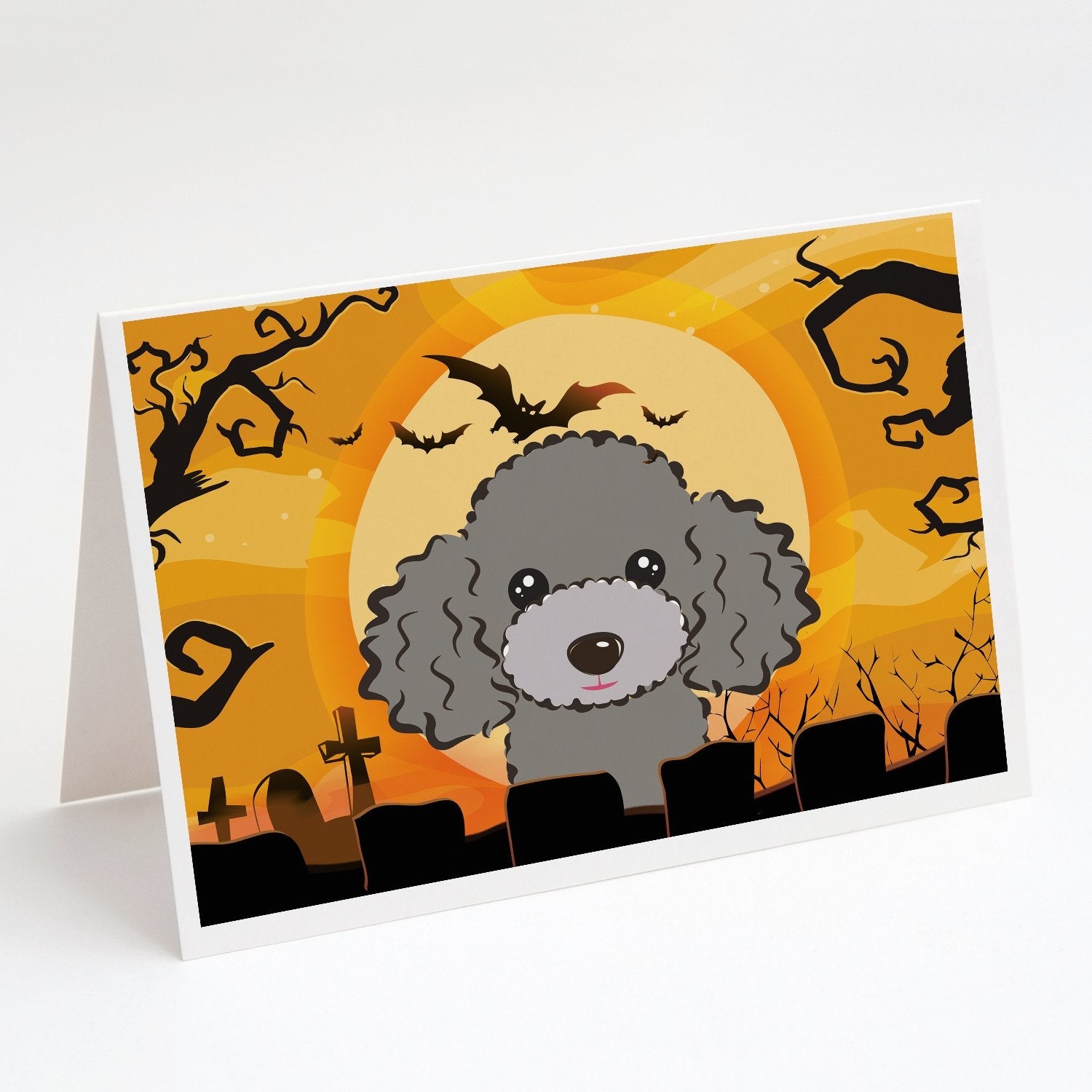 Halloween Silver Gray Poodle Greeting Cards Pack of 8 Blank Cards with Envelopes Whimsical A7 Size 5x7