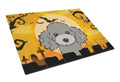 Halloween Silver Gray Poodle Cutting Board Tempered Glass Kitchen Cutting Surface, Heat Resistant Chopping, Non-Slip Feet, Food Prep & Serving
