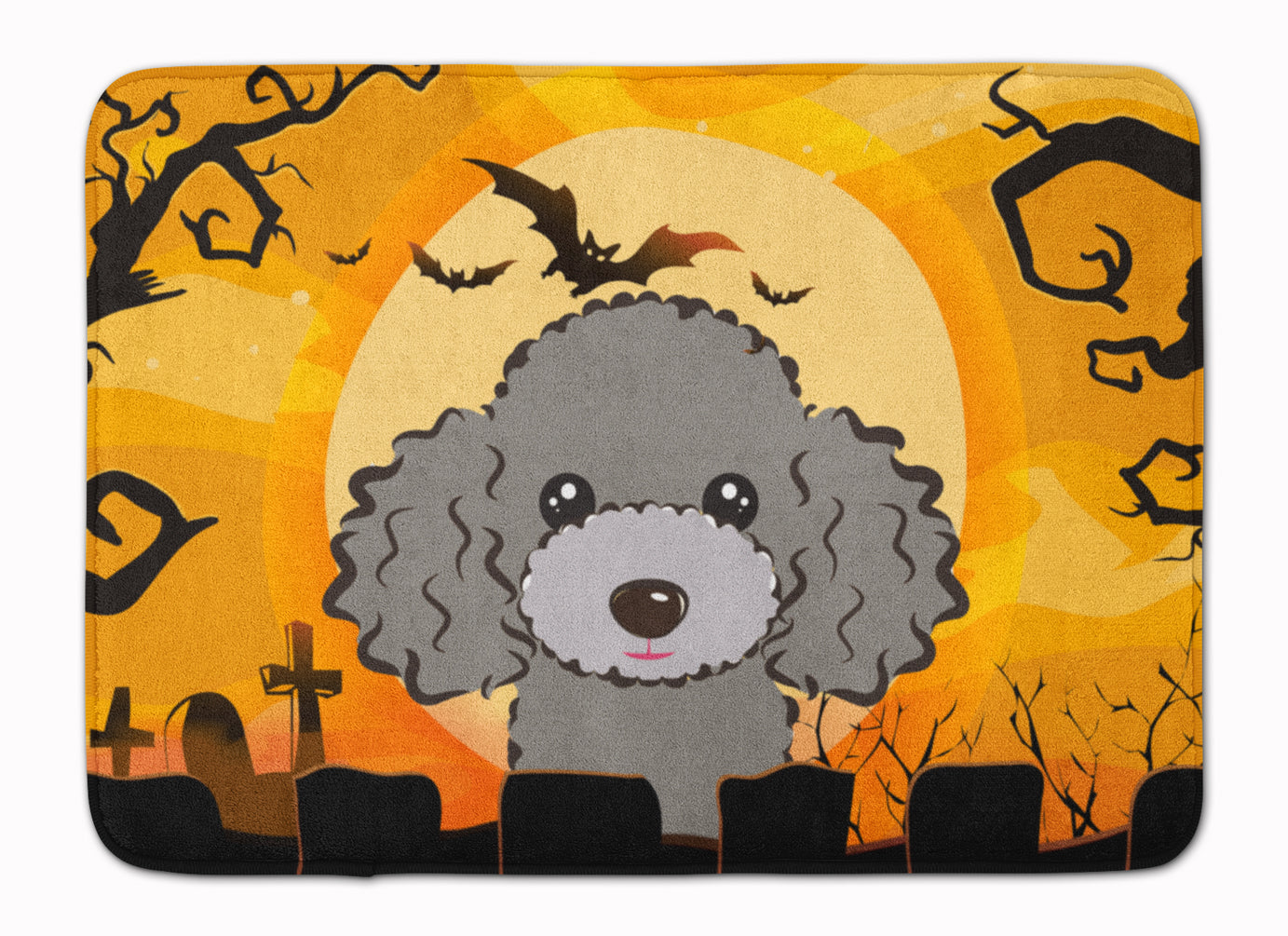 Halloween Silver Gray Poodle Memory Foam Kitchen Mat Machine Washable Anti-Fatigue Cushion Comfort Bath or Kitchen Rug