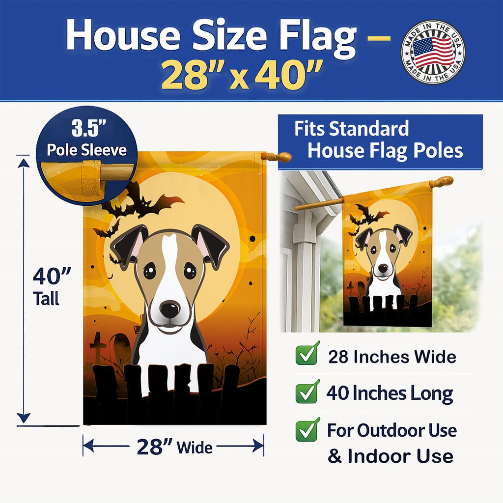 Halloween Jack Russell Terrier House Flag 28x40 Porch Sleeve Pole Decorative Outside Yard Banner Artwork Wall Hanging, Polyester