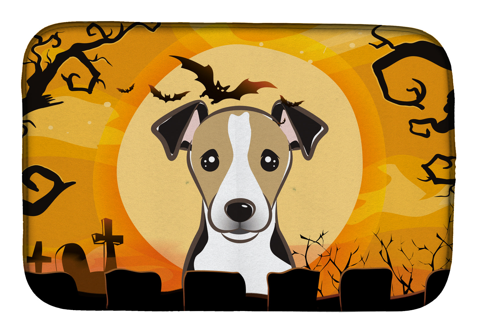 Halloween Jack Russell Terrier Dish Drying Mat Absorbent Dish Drying Mat Pad for Kitchen Counter Dish Drainer Mat for Countertop, 14 x 21", Multicolor