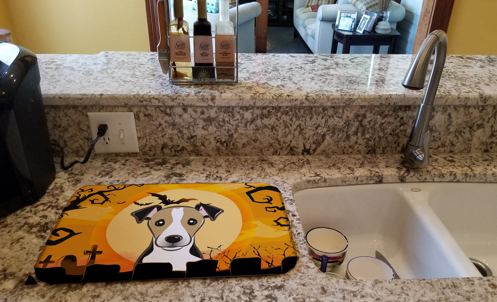 Halloween Jack Russell Terrier Dish Drying Mat Absorbent Dish Drying Mat Pad for Kitchen Counter Dish Drainer Mat for Countertop, 14 x 21", Multicolor