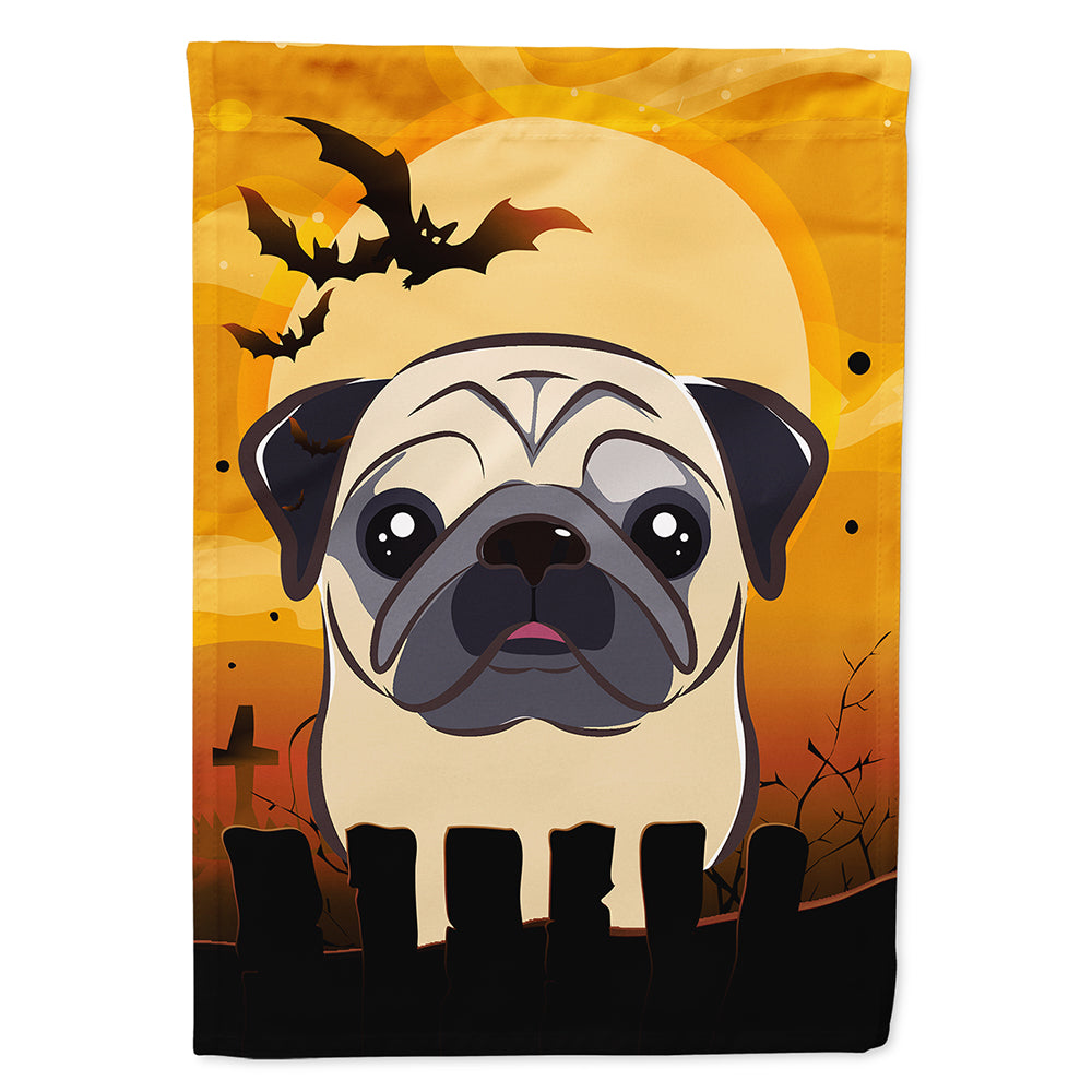 Halloween Fawn Pug House Flag 28x40 Porch Sleeve Pole Decorative Outside Yard Banner Artwork Wall Hanging, Polyester