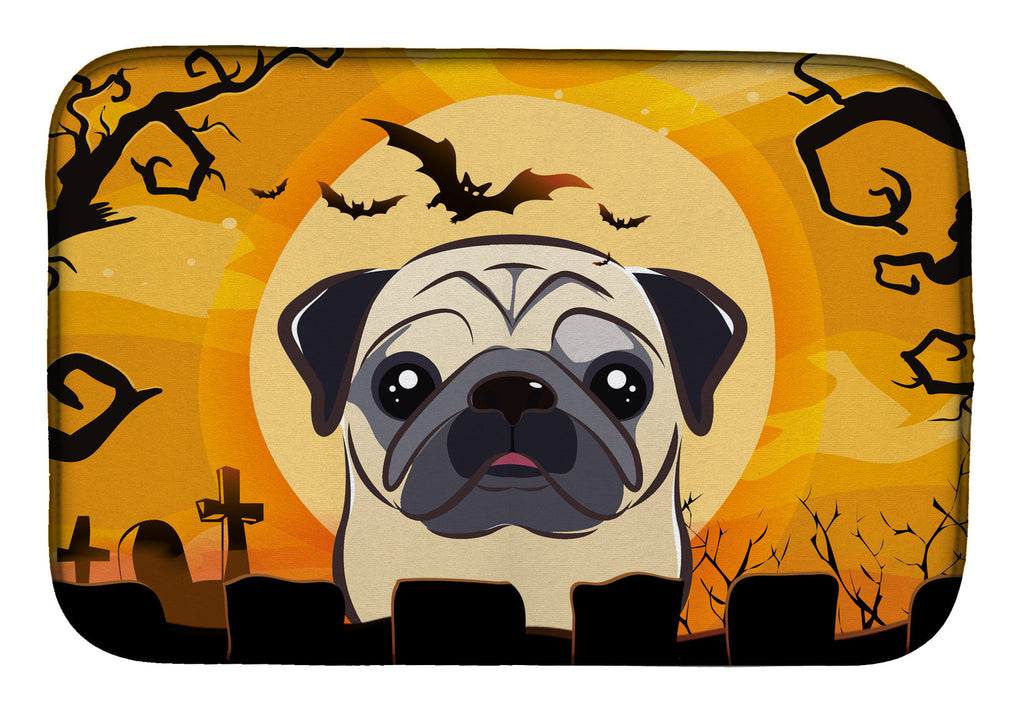 Halloween Fawn Pug Dish Drying Mat Absorbent Dish Drying Mat Pad for Kitchen Counter Dish Drainer Mat for Countertop, 14 x 21", Multicolor
