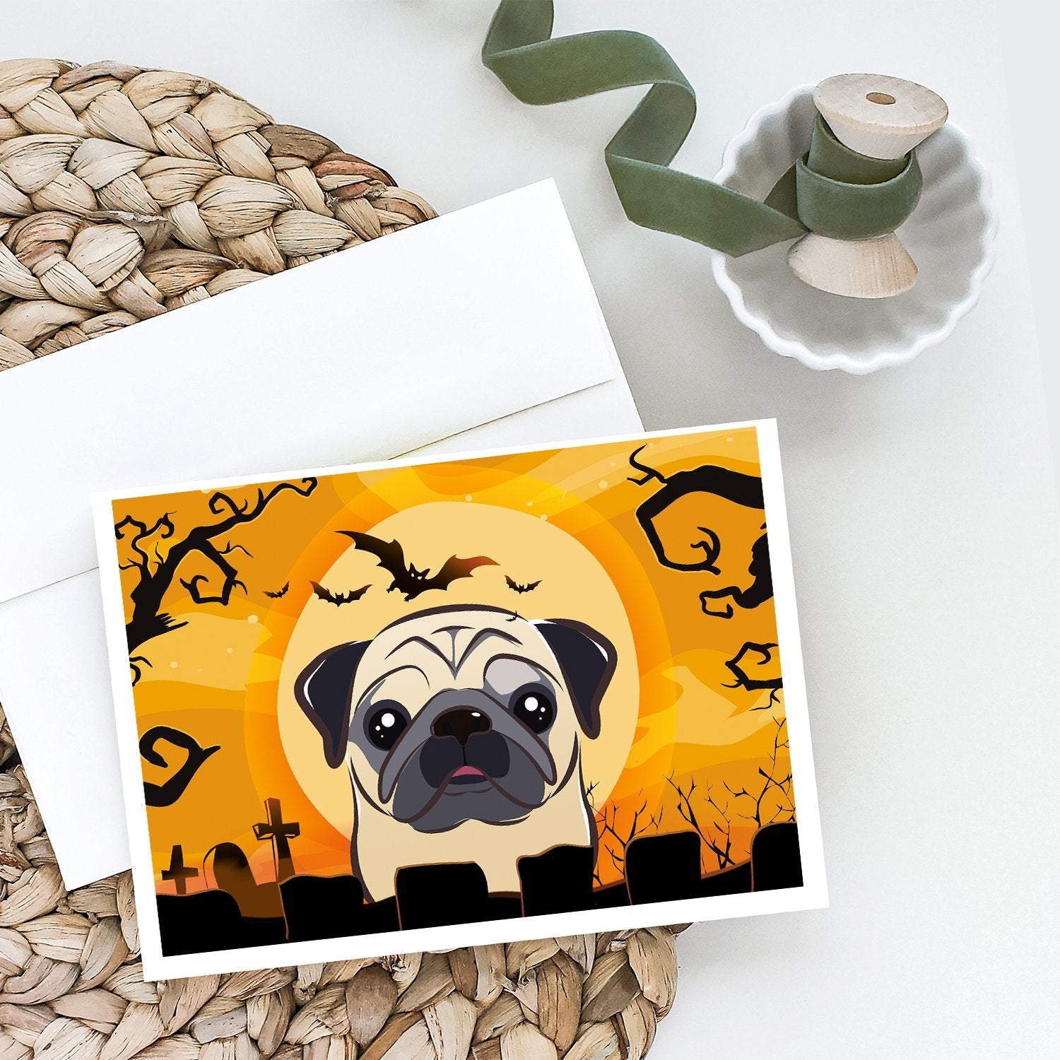 Halloween Fawn Pug Greeting Cards Pack of 8 Blank Cards with Envelopes Whimsical A7 Size 5x7