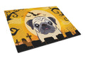 Halloween Fawn Pug Cutting Board Tempered Glass Kitchen Cutting Surface, Heat Resistant Chopping, Non-Slip Feet, Food Prep & Serving