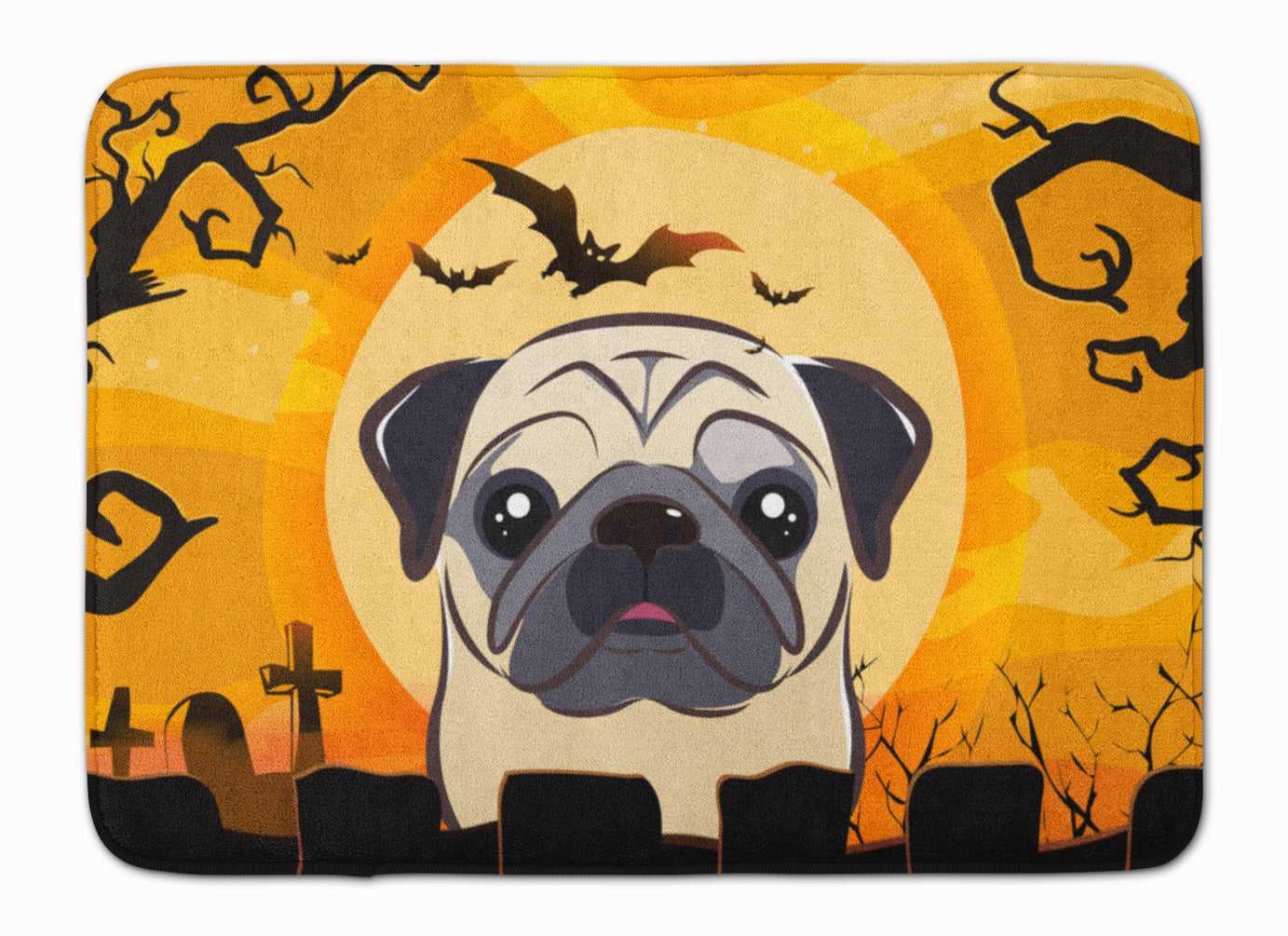 Halloween Fawn Pug Memory Foam Kitchen Mat Machine Washable Anti-Fatigue Cushion Comfort Bath or Kitchen Rug