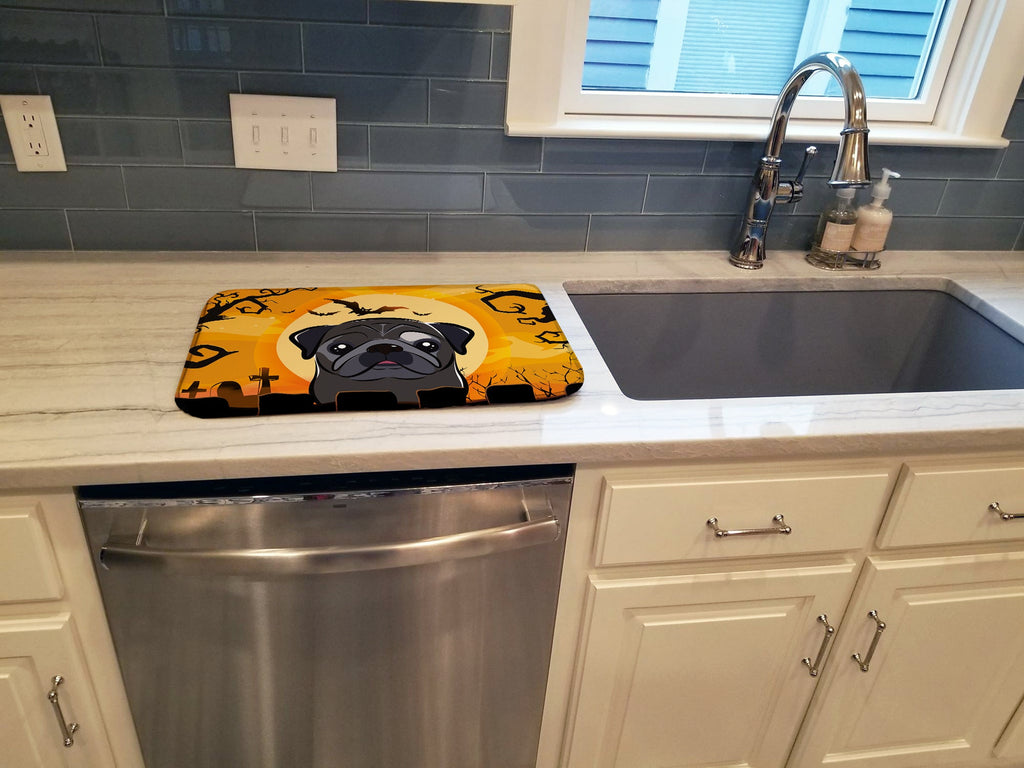 Halloween Black Pug Dish Drying Mat Absorbent Dish Drying Mat Pad for Kitchen Counter Dish Drainer Mat for Countertop, 14 x 21", Multicolor