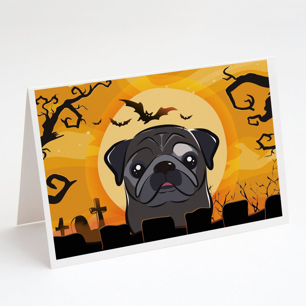Halloween Black Pug Greeting Cards Pack of 8 Blank Cards with Envelopes Whimsical A7 Size 5x7