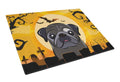 Halloween Black Pug Cutting Board Tempered Glass Kitchen Cutting Surface, Heat Resistant Chopping, Non-Slip Feet, Food Prep & Serving
