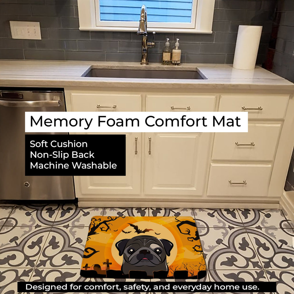 Halloween Black Pug Memory Foam Kitchen Mat Machine Washable Anti-Fatigue Cushion Comfort Bath or Kitchen Rug