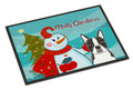Snowman with Boston Terrier Doormat Indoor Outdoor 24H X 36W Front Door Mat Rugs for Entryway, Non Slip Washable Low Pile,