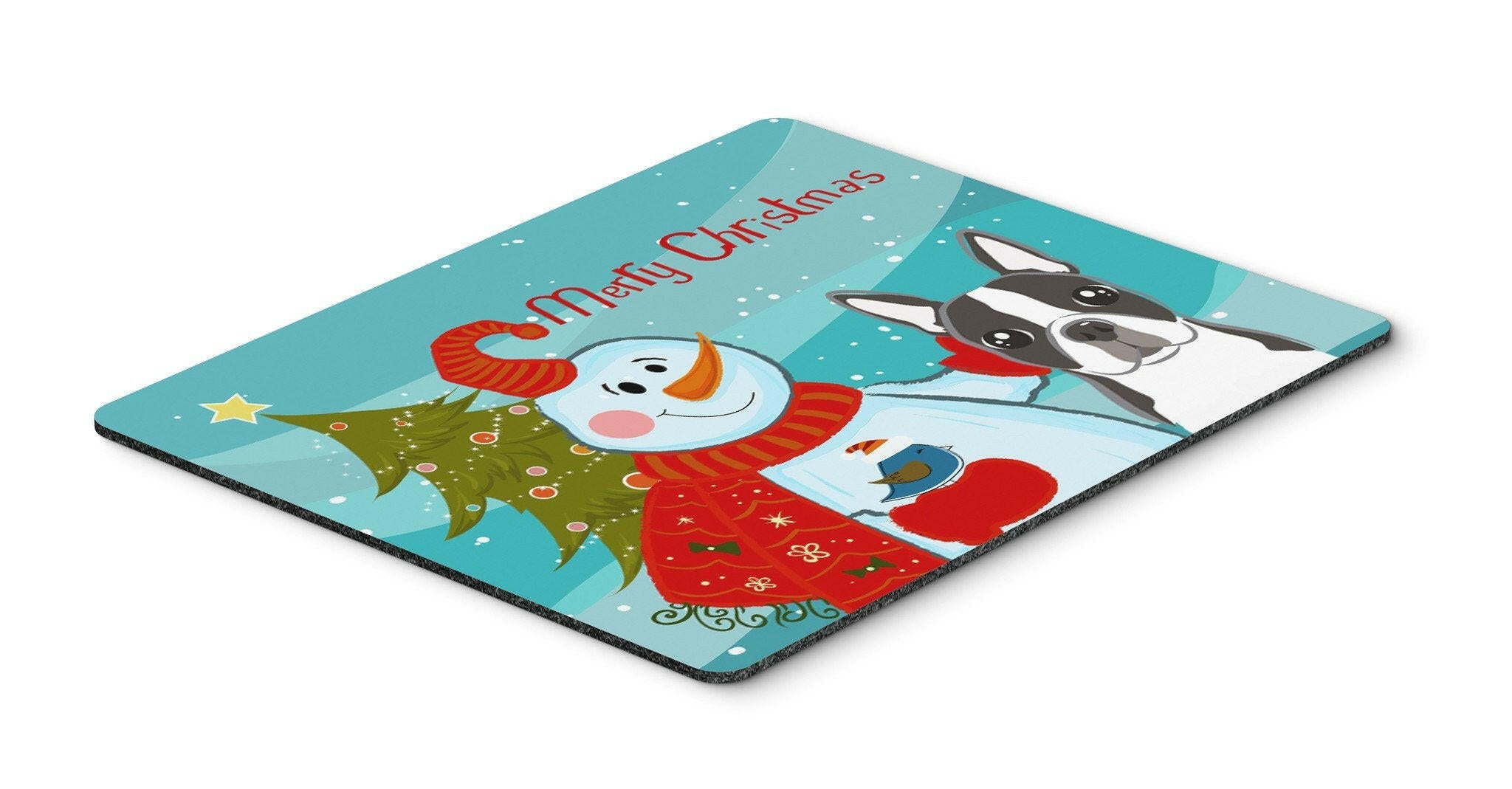 Snowman with Boston Terrier Mouse Pad, Heat Resistant Trivet Hot Pad , Non Slip Rubber Desk Mat, Kitchen Counter Protector, Home Office Decor Gift