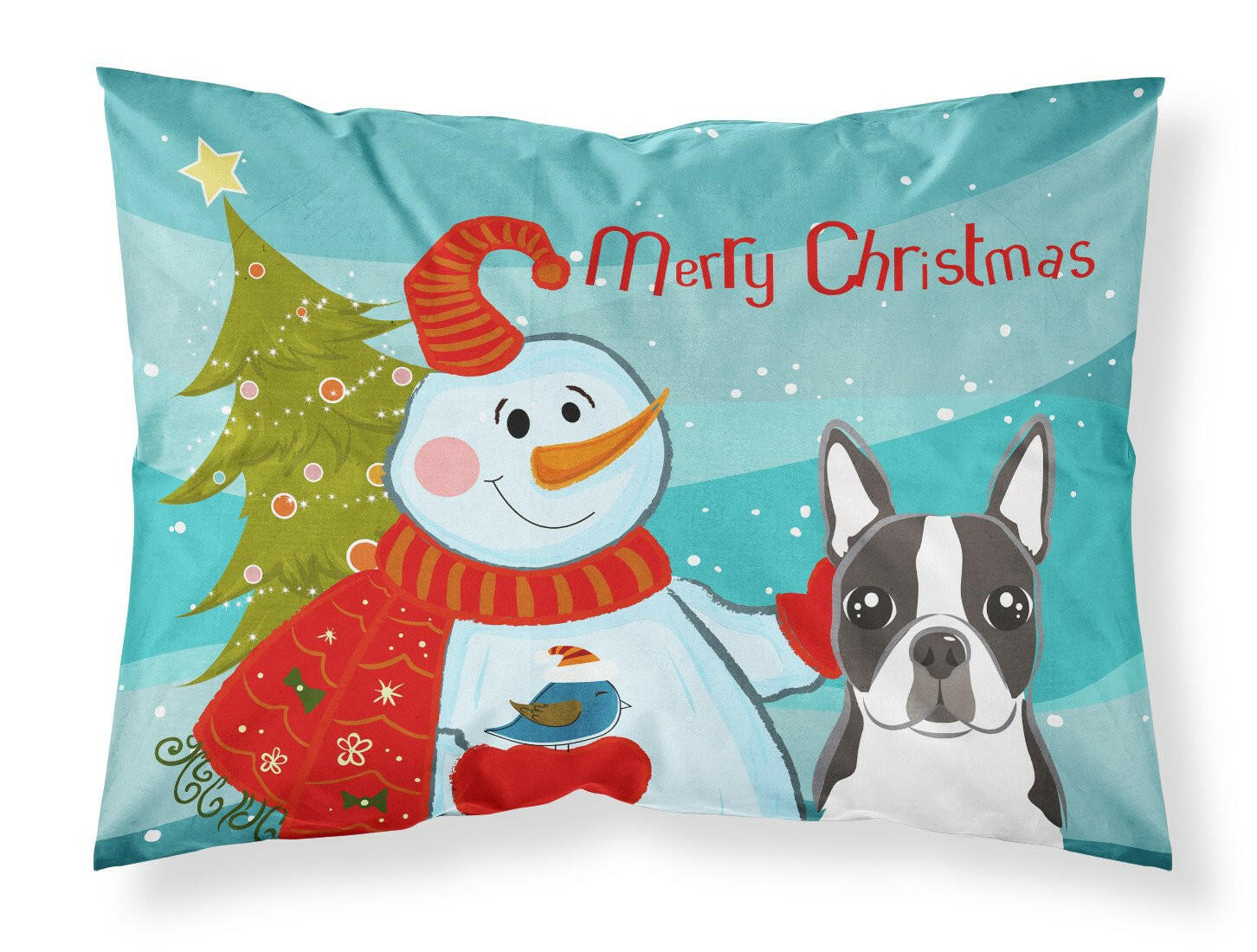 Snowman with Boston Terrier Standard Pillowcase Lightweight Super Soft Easy Care Decorative Artwork Pillowcase, Standard