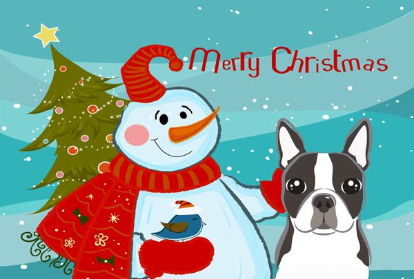 Snowman with Boston Terrier Fabric Placemat Washable Placemat Dinner Table Decor No Ironing Linen Look