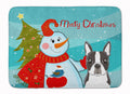 Snowman with Boston Terrier Memory Foam Kitchen Mat Machine Washable Anti-Fatigue Cushion Comfort Bath or Kitchen Rug