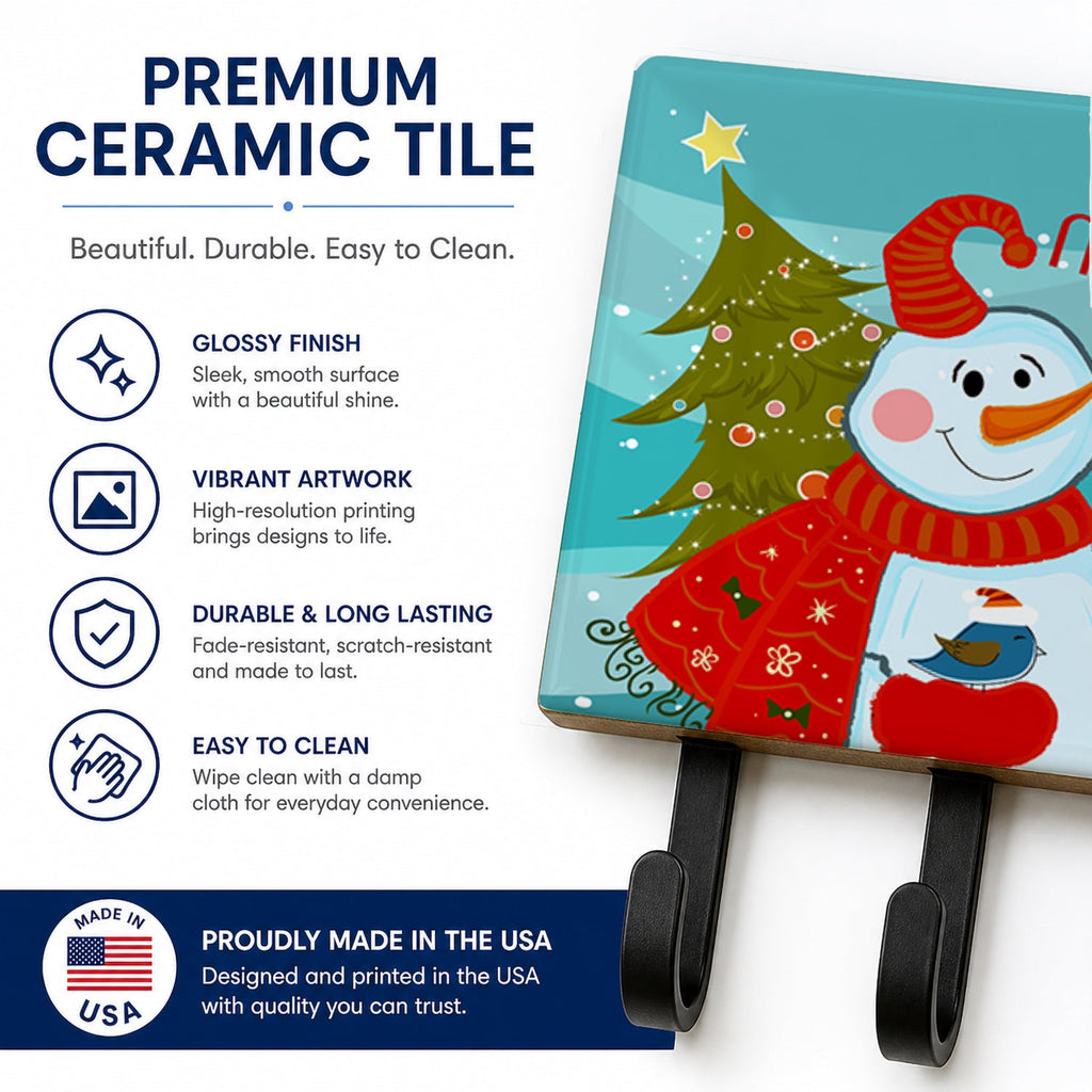 Snowman with Boston Terrier Leash or Key Holder Wall Hooks, Coat Rack Wall Mount, for Hanging Keys, Towels, Aprons, Leashes