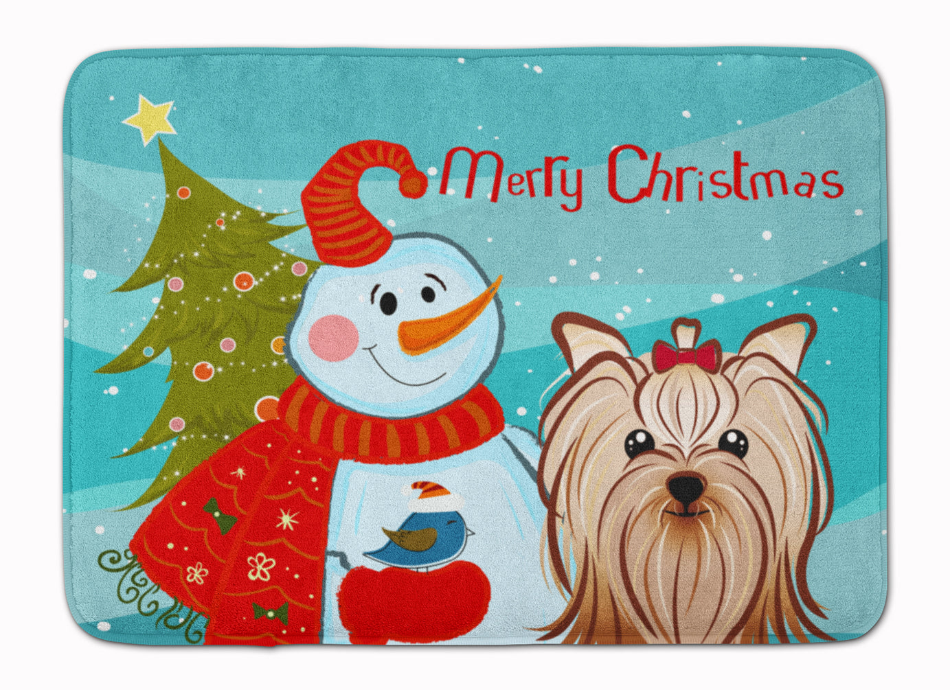 Snowman with Yorkie Yorkishire Terrier Memory Foam Kitchen Mat Machine Washable Anti-Fatigue Cushion Comfort Bath or Kitchen Rug