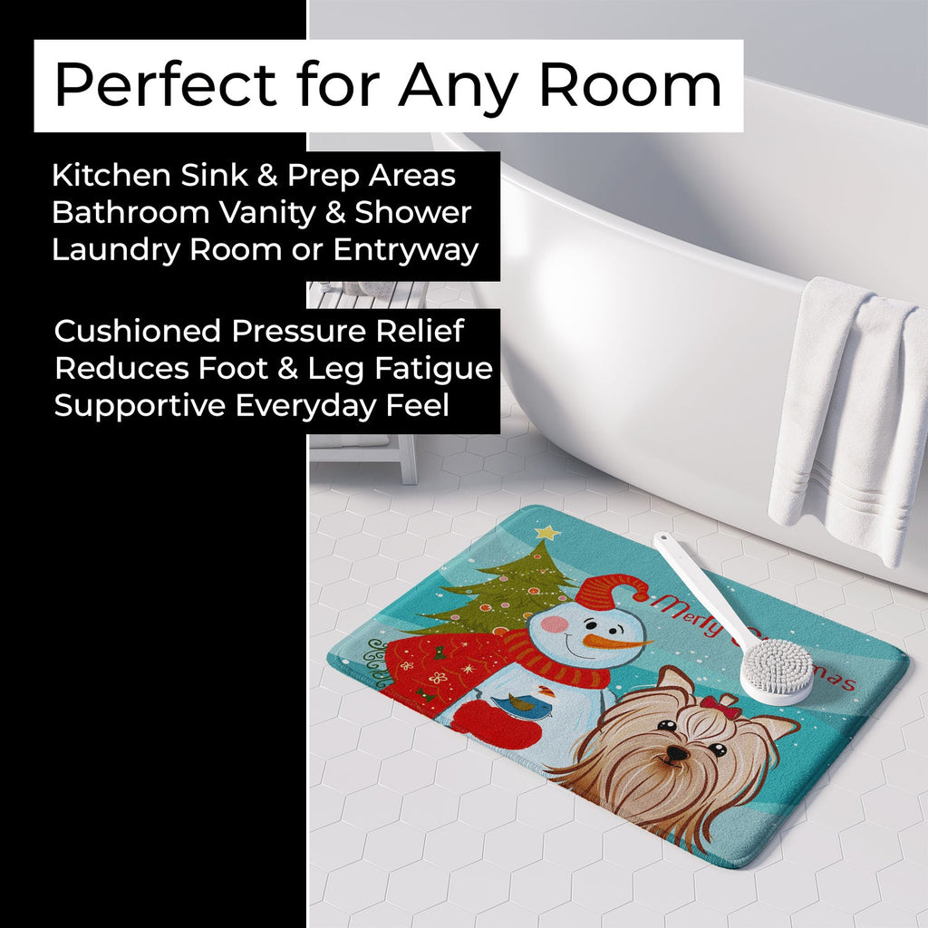 Snowman with Yorkie Yorkishire Terrier Memory Foam Kitchen Mat Machine Washable Anti-Fatigue Cushion Comfort Bath or Kitchen Rug