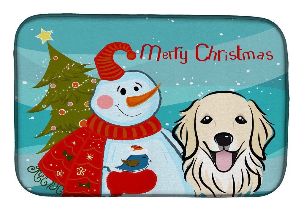 Snowman with Golden Retriever Dish Drying Mat Absorbent Dish Drying Mat Pad for Kitchen Counter Dish Drainer Mat for Countertop, 14 x 21", Multicolor