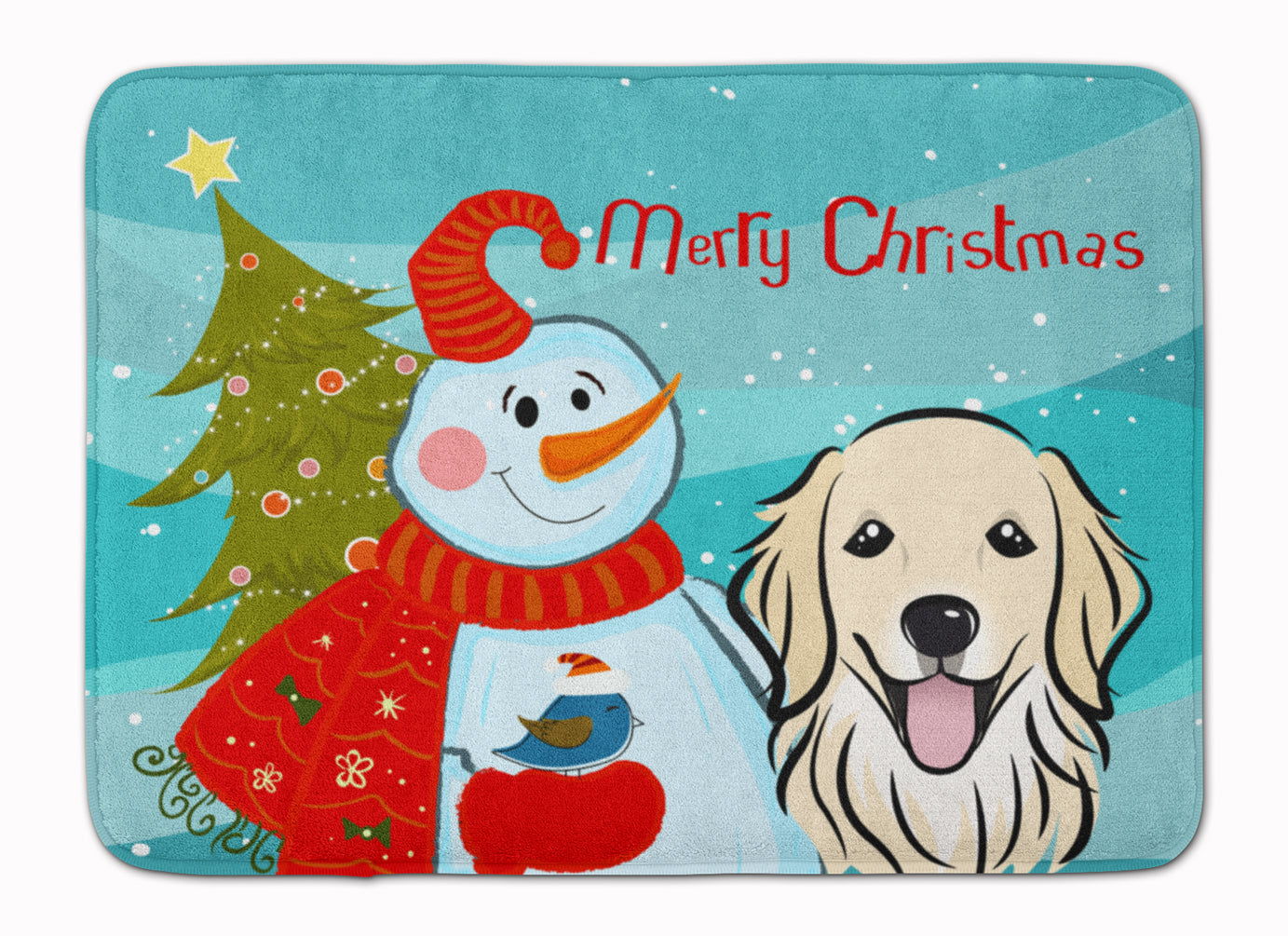 Snowman with Golden Retriever Memory Foam Kitchen Mat Machine Washable Anti-Fatigue Cushion Comfort Bath or Kitchen Rug