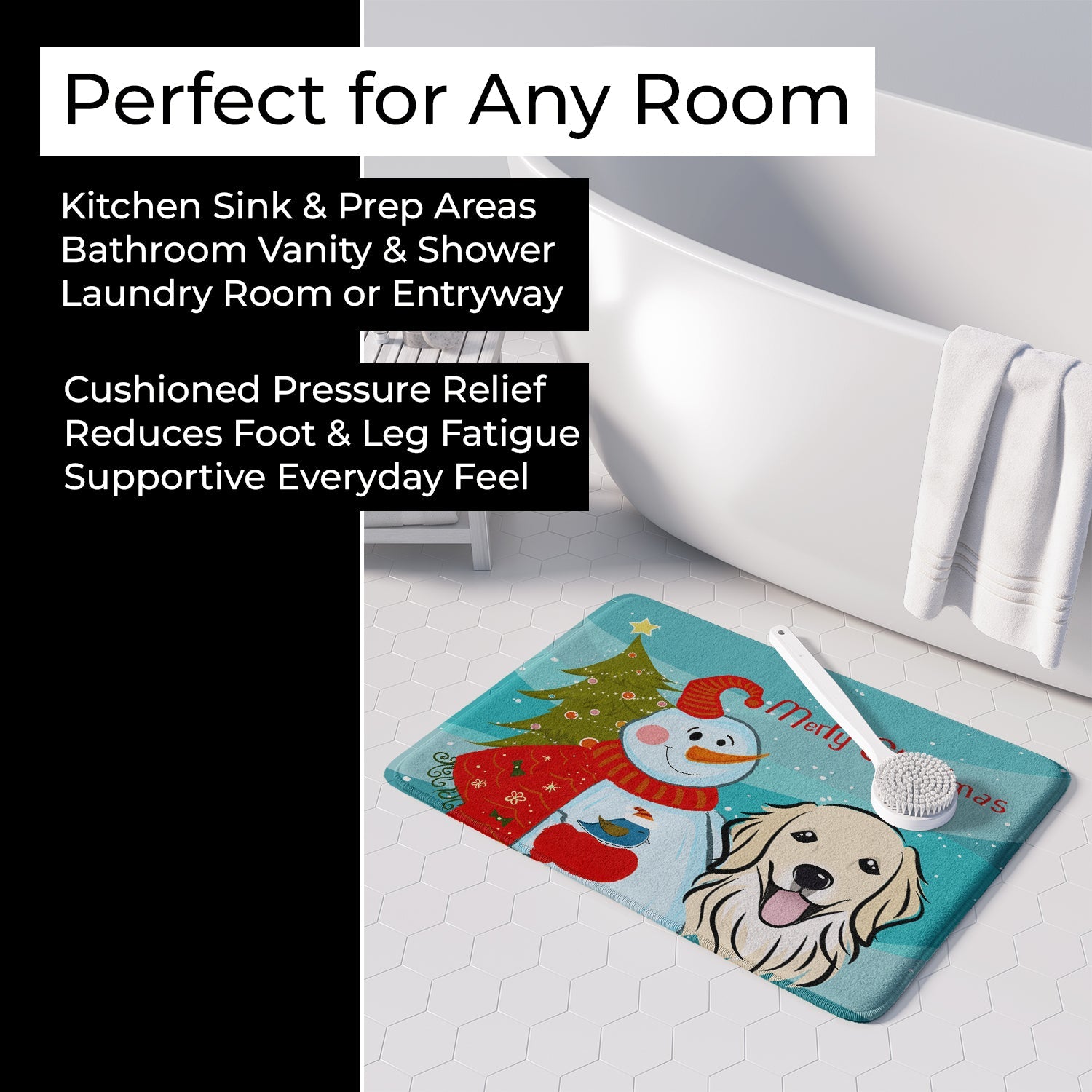 Snowman with Golden Retriever Memory Foam Kitchen Mat Machine Washable Anti-Fatigue Cushion Comfort Bath or Kitchen Rug