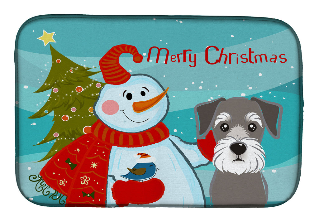 Snowman with Schnauzer Dish Drying Mat Absorbent Dish Drying Mat Pad for Kitchen Counter Dish Drainer Mat for Countertop, 14 x 21", Multicolor